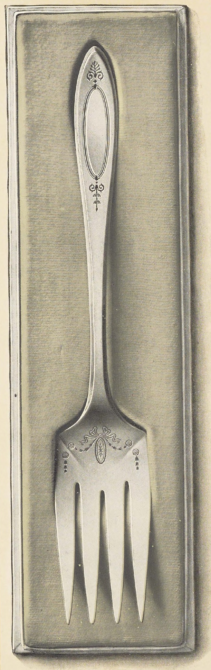 Catalog evidence for Serving or Cold Meat Fork in Grey Velvet Gift Box