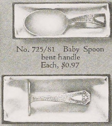 Catalog evidence for 1847 Rogers Bros. Heraldic — Baby Spoon, Bent Handle, and Food Pusher