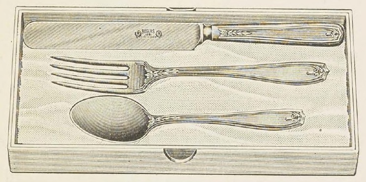 Catalog evidence for 1881 Rogers — Chippendale — Child’s 3 Piece Set; knife, fork and spoon; in lined box