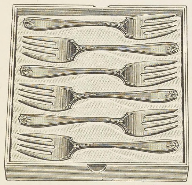 Catalog evidence for 1881 Rogers — Chippendale — Individual Salad Forks; 6 in lined box