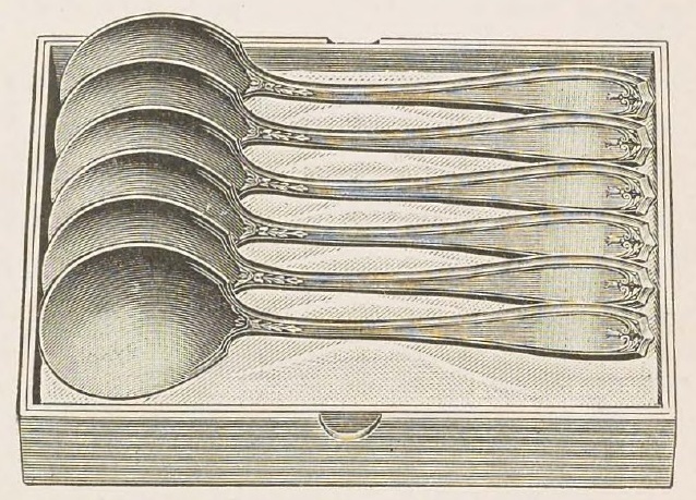 Catalog evidence for 1881 Rogers — Chippendale — Soup Spoons; set of 6 in lined box